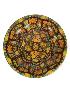 Daher Ware Floral Tin Serving Bowl Brown Orange Made in England 1971